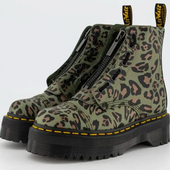 Dr. Martens Shoes - DR. MARTENS | Sinclair Distorted Leopard Platform Boots Zipper Lace-up NEW | 6